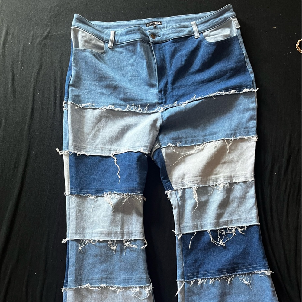 plus size patchwork denim pants